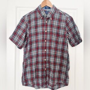 Pendleton Seaside Shirt Mens Red Blue Plaid Madras Button‎ Down Fit Medium M
